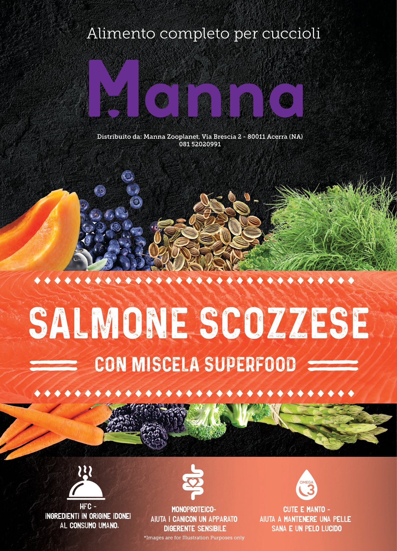 Superfood puppy salmone scozzese con aneto, spinaci, finocchi, asparagi e pomodori 2kg