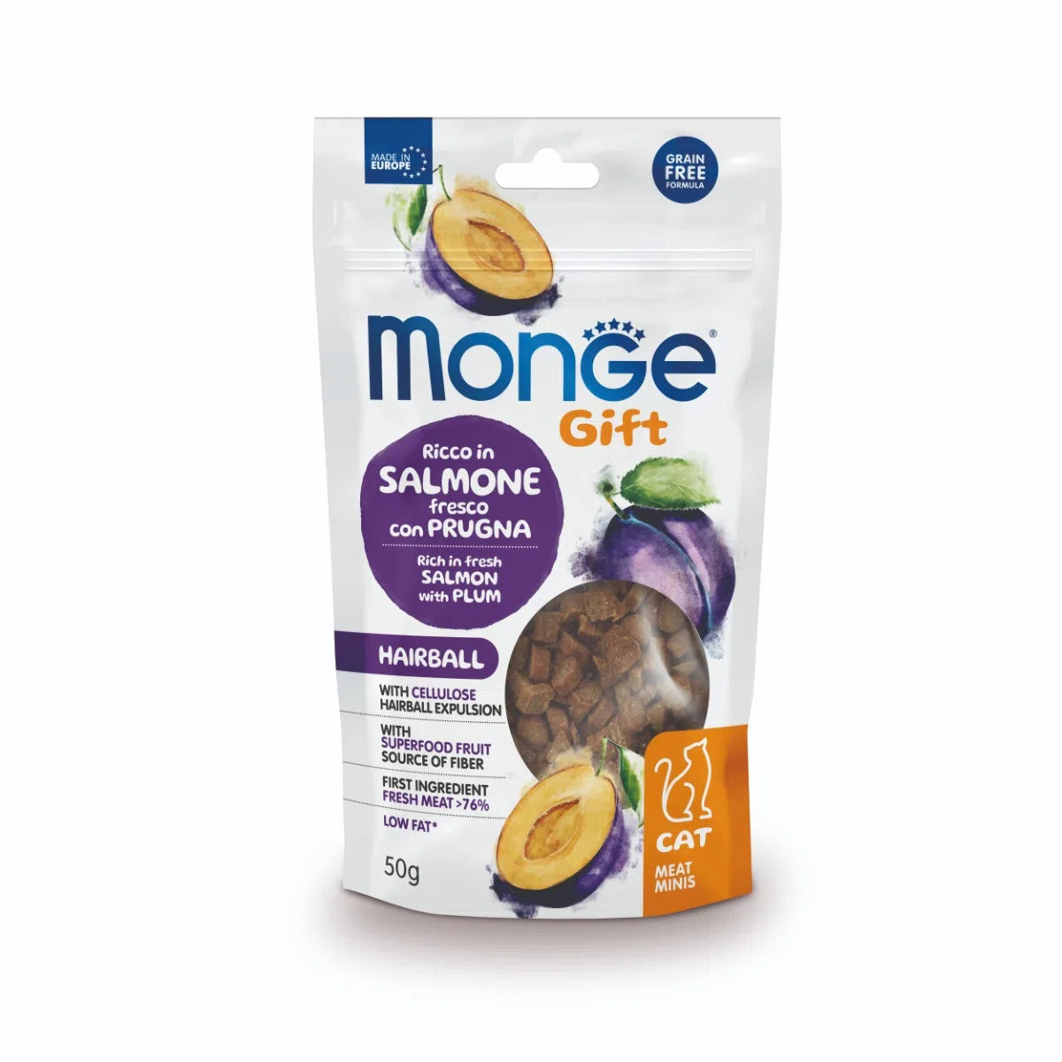 Monge Gift hairball salmone fresco con prugne 50gr