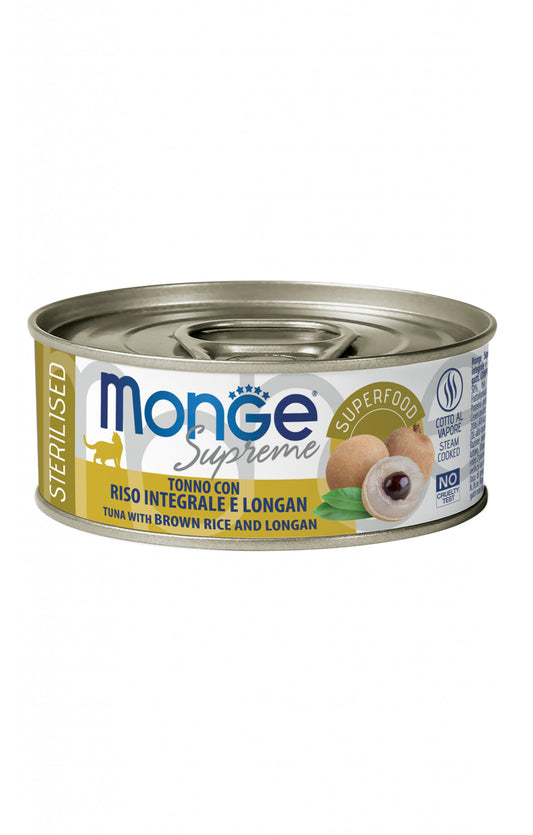 Monge supreme sterilised tonno con riso integrale e longan 80g