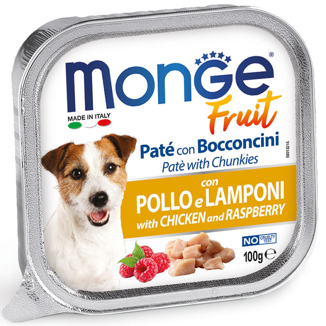 Monge patè e bocconcini con pollo e lamponi 100g